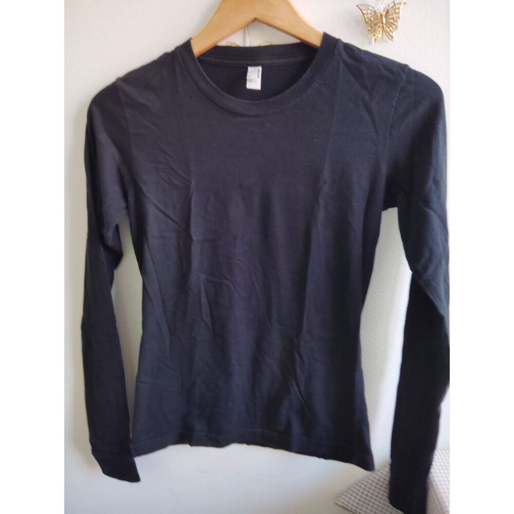 American Apparel Long Sleeved Crewneck Black Cotton Top S